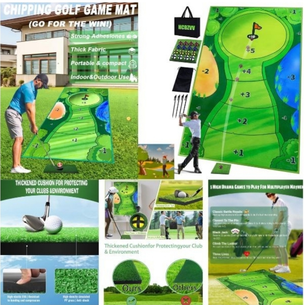 Indoor/Outdoor Golf Game Set - Includes Game Mat, 16 Golf Balls & Carrying Bag